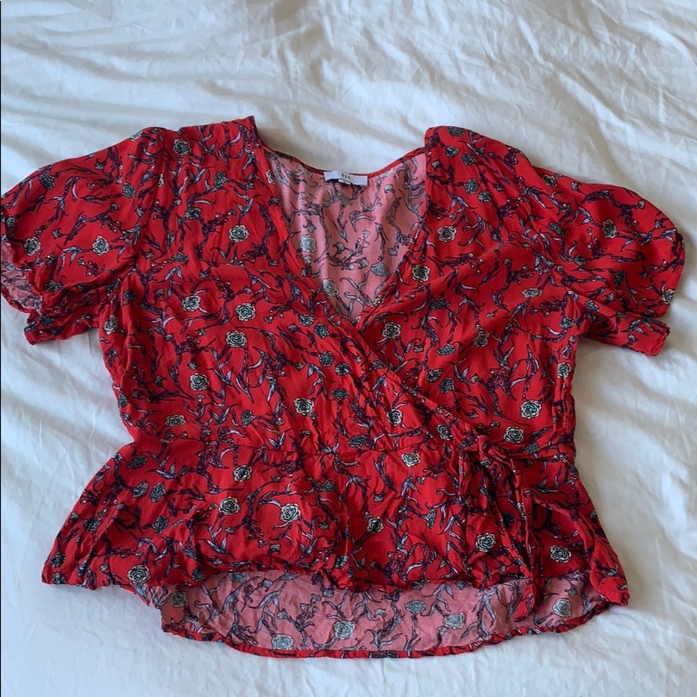 RED NSR WRAP CROP TOP